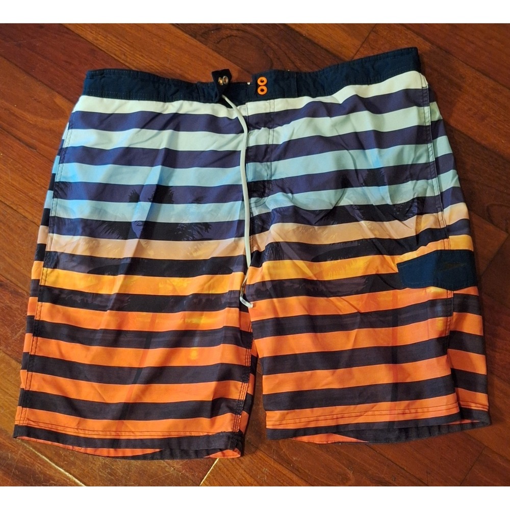 Speedo multi-colored striped fade to color Men's XL Blue Swim‎ Trunks